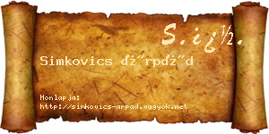 Simkovics Árpád névjegykártya